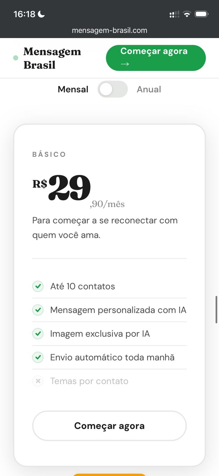 Seção de planos da landing page: Básico R$29,90, Pro R$49,90, Premium R$99,90