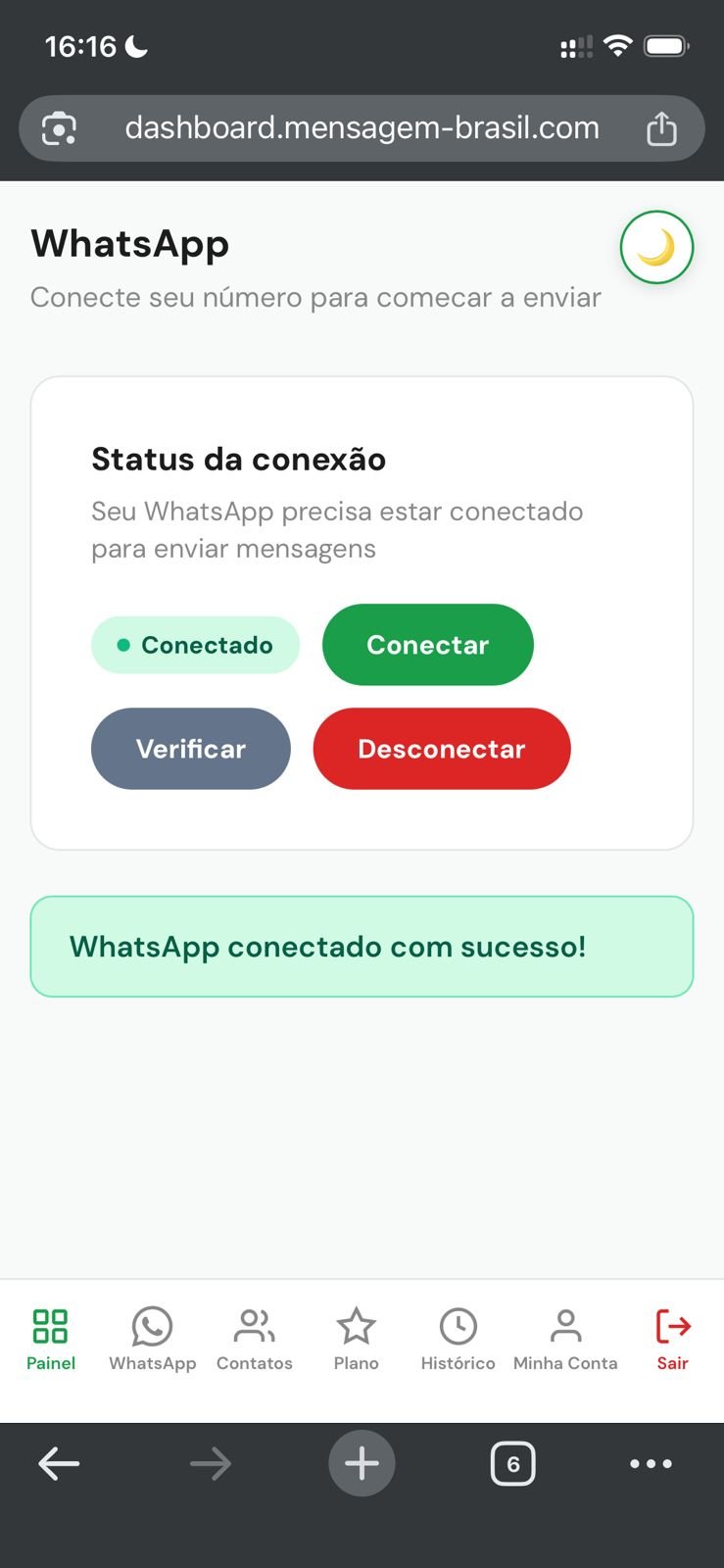 Tela WhatsApp com status Conectado com sucesso